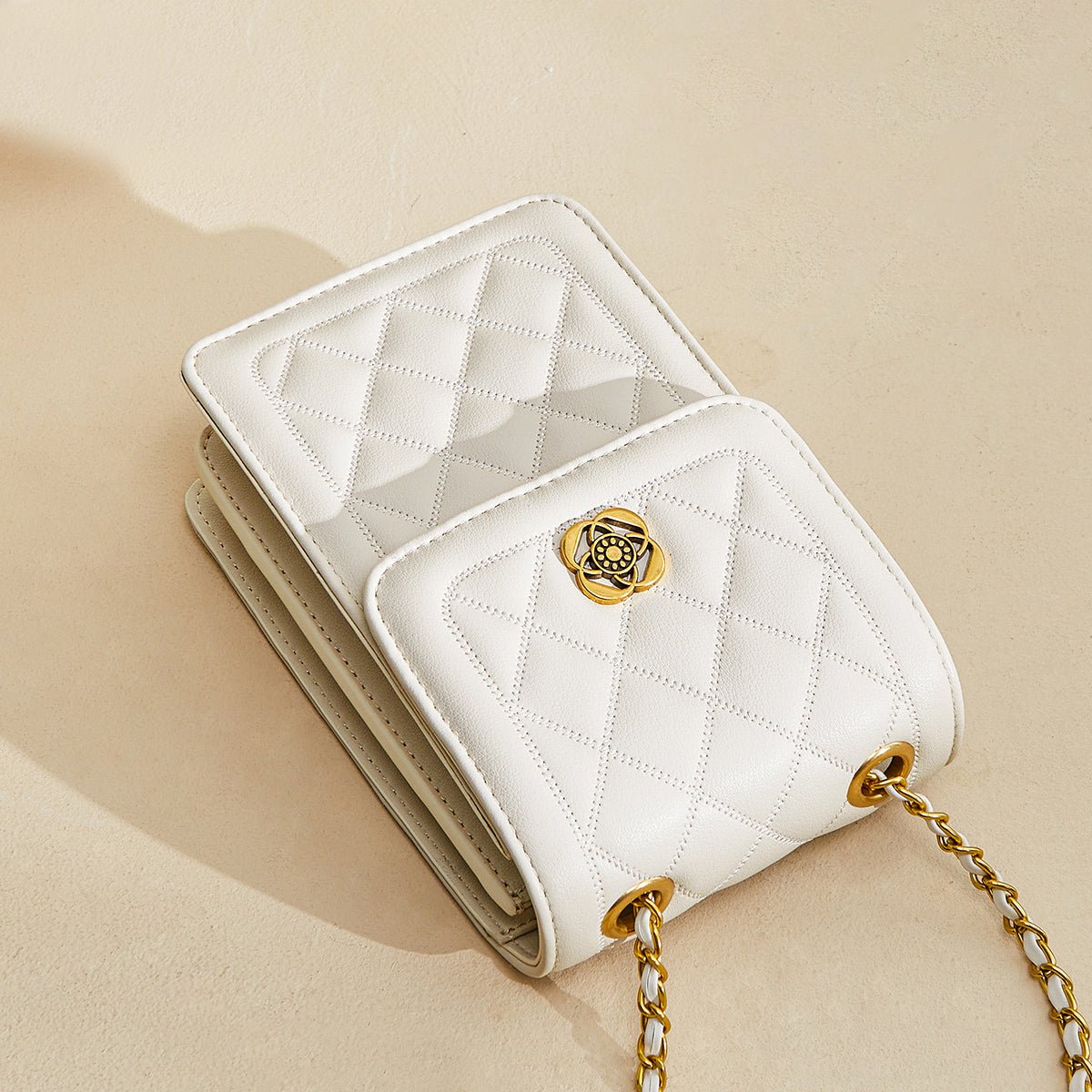 White Quilted Leather Chain Strap Bag - 0cm