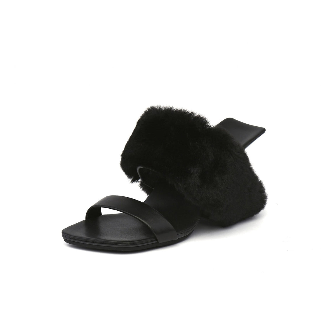 Wide Faux Fur Black Mules - 0cm