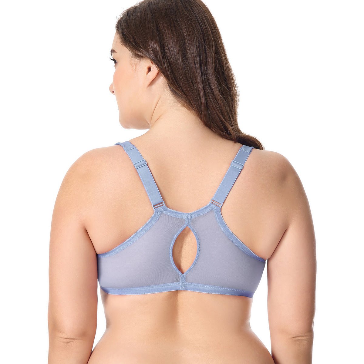 Wide Padded Straps Front Closure Underwire Plus Size Blue Full Coverage Bra 0cm