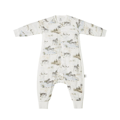 Zebra Field Long Sleeve Kids White One Piece Pyjama - 0cm