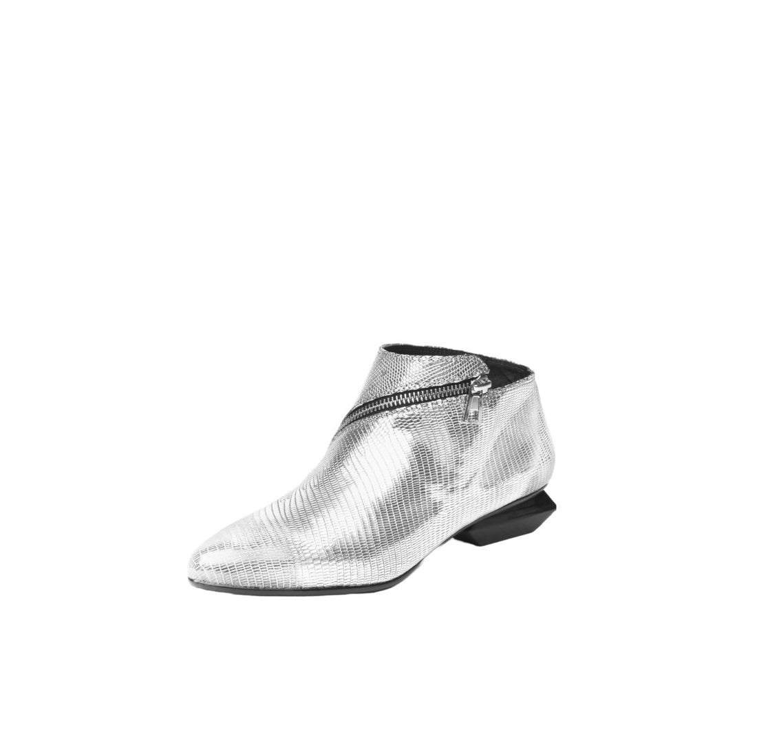 Zipper Decoration Silver Ankle Boots - 0cm