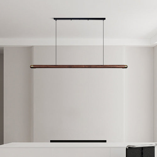 Contemporary Solid Wood and Brass Pendant Light