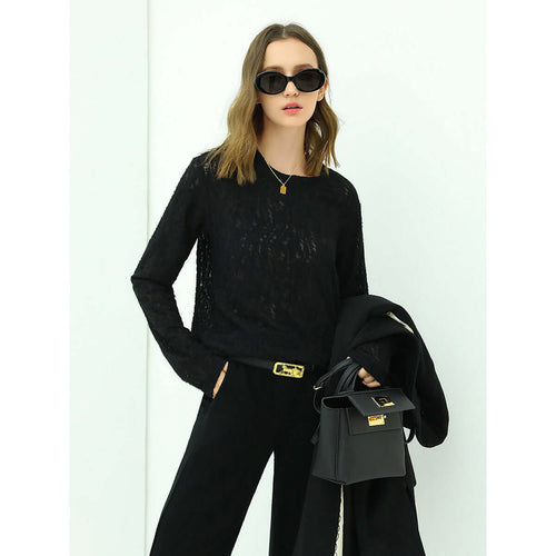 3D Hollow out Jacquard Black Knit Top