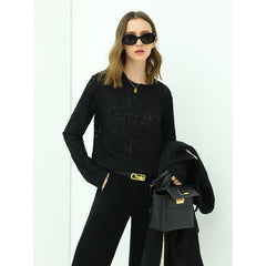 3D Hollow-out Jacquard Black Knit Top