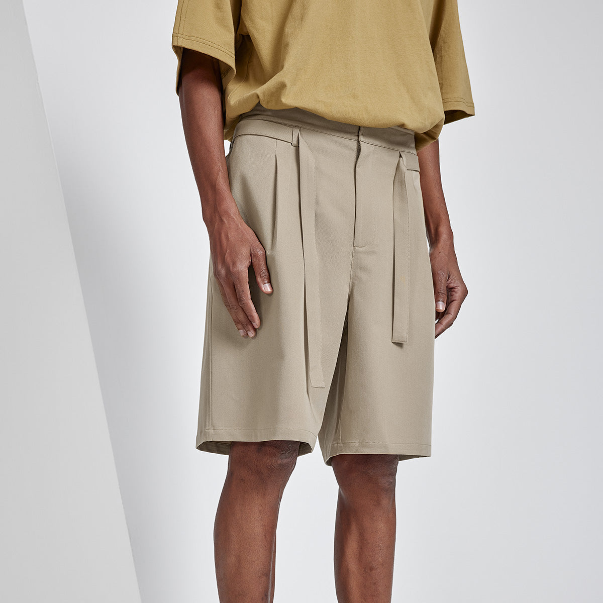 Mid Rise Tie-waist Khaki Bermuda Shorts