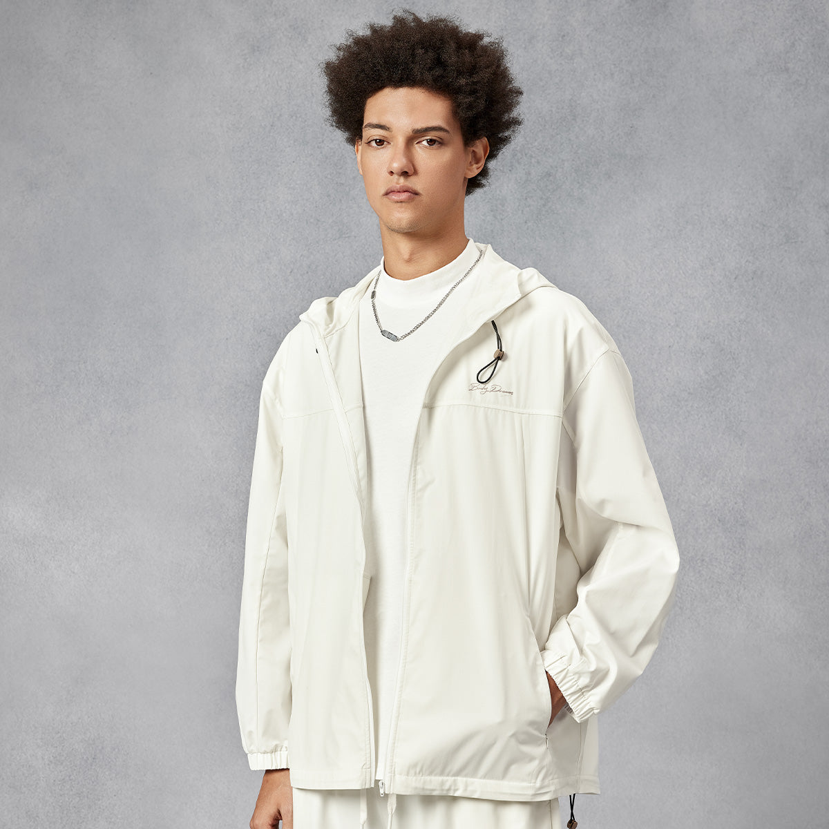 Air Comfy Zip UPF50+ Sun-protective White Hooded Windbreaker Jacket