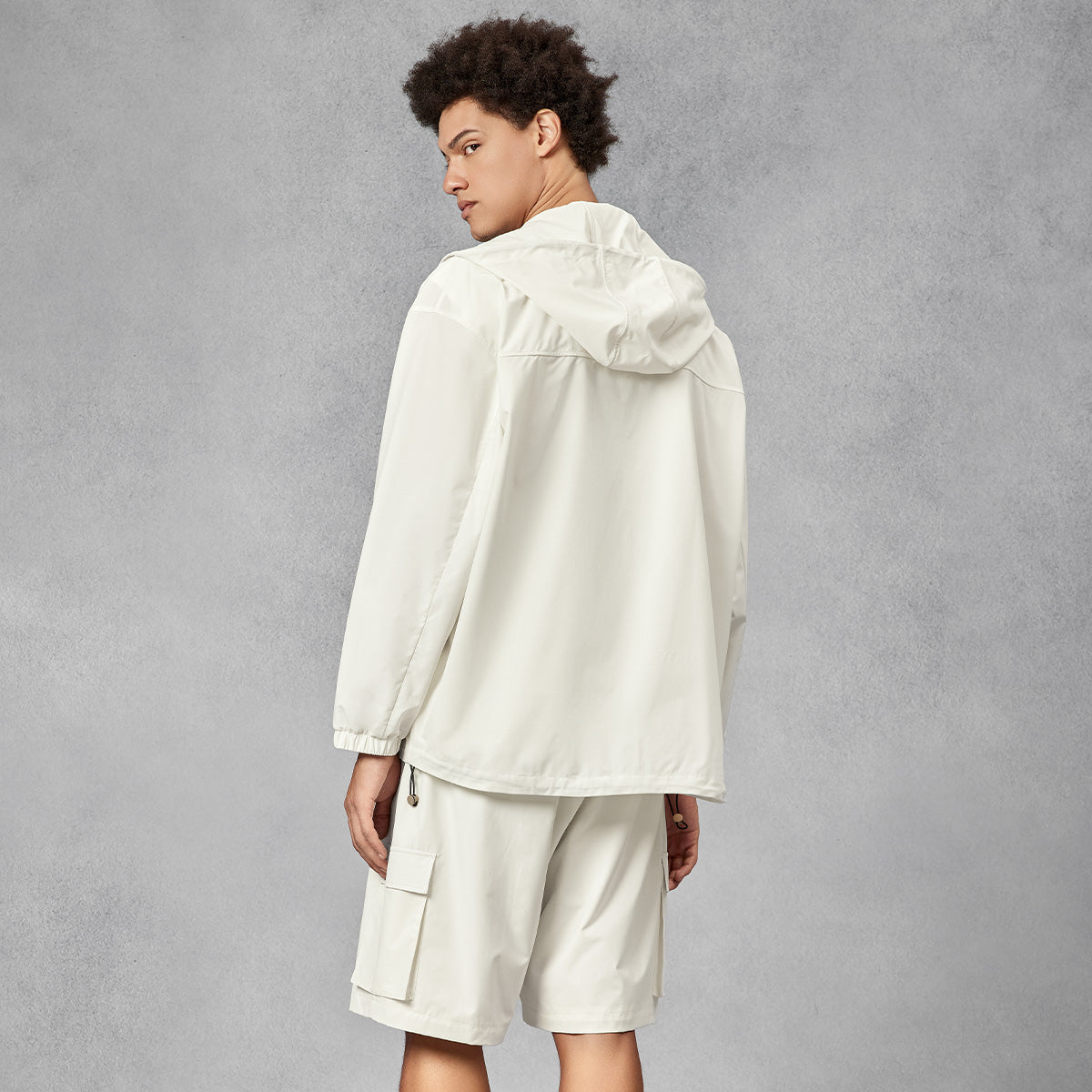 Air Comfy Zip UPF50+ Sun-protective White Hooded Windbreaker Jacket