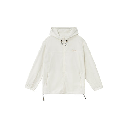 Air Comfy Zip UPF50+ Sun-protective White Hooded Windbreaker Jacket