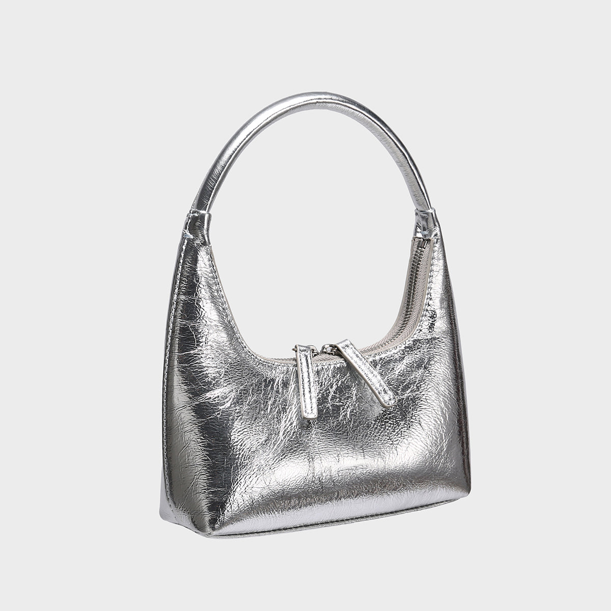 Toni Mini Strap Metallic Silver Top Handle Hobo Bag