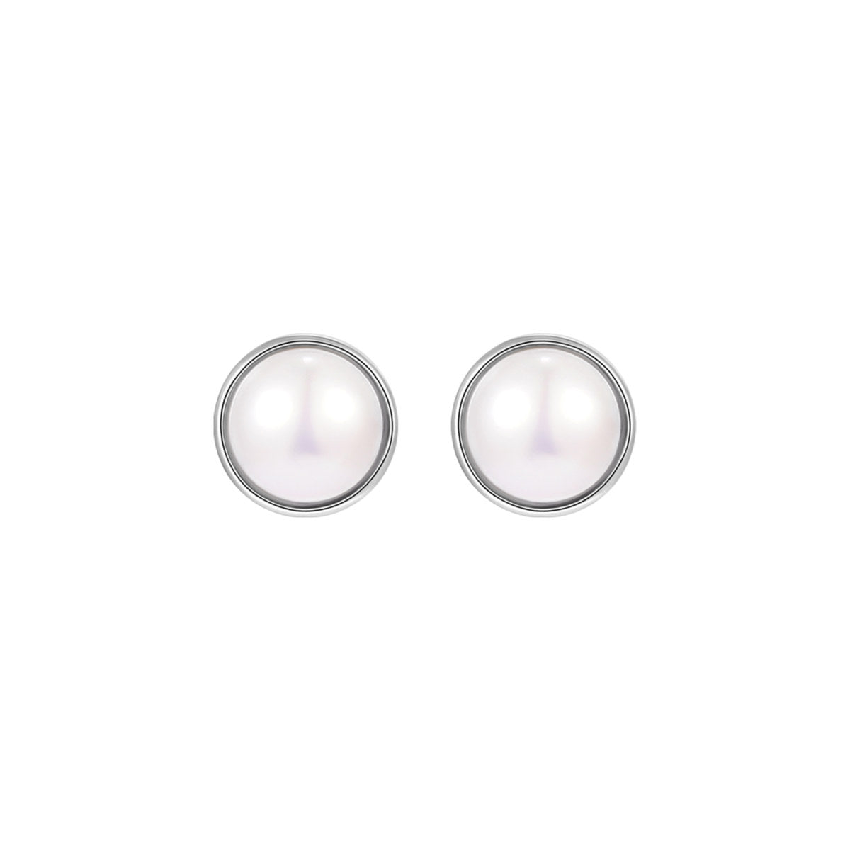Half Dome Rhodium Pearl Silver Earrings