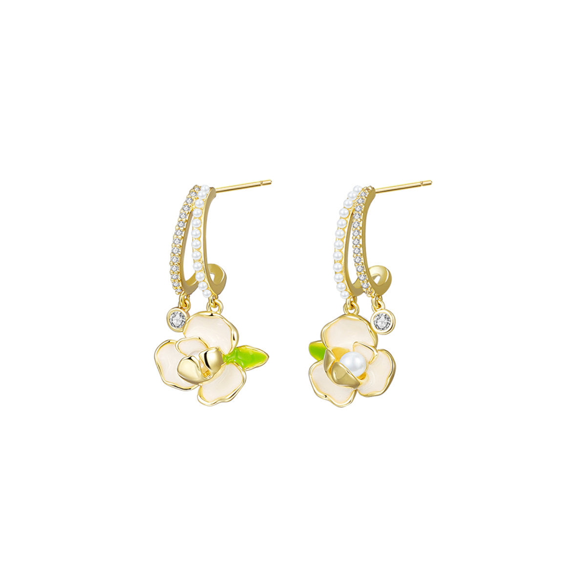 French Camellia Gold Earrings