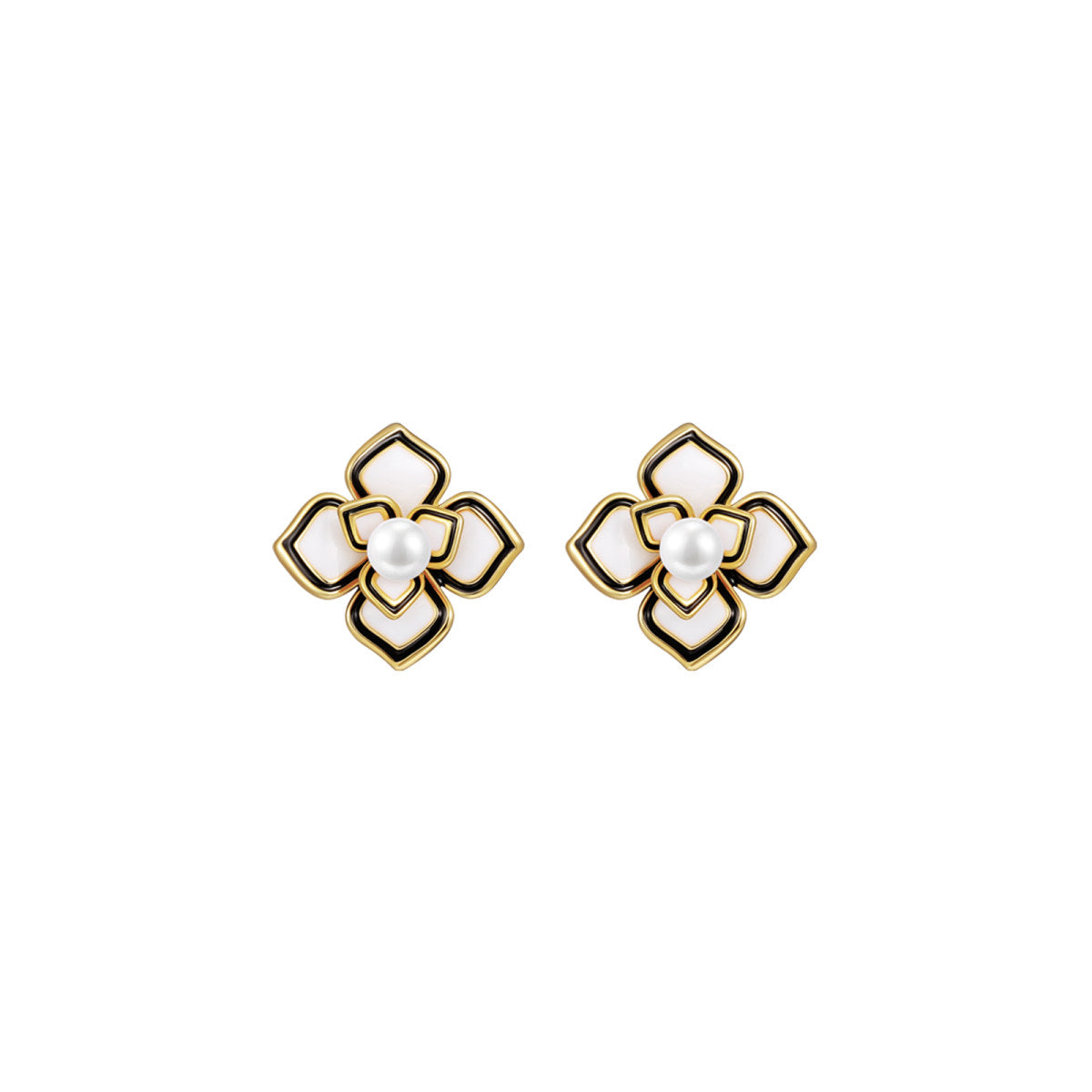 Retro Camellia Stud Gold Earrings