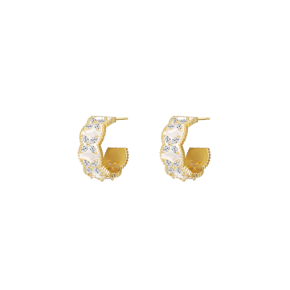 Crystal Petal Hoop Gold Earrings
