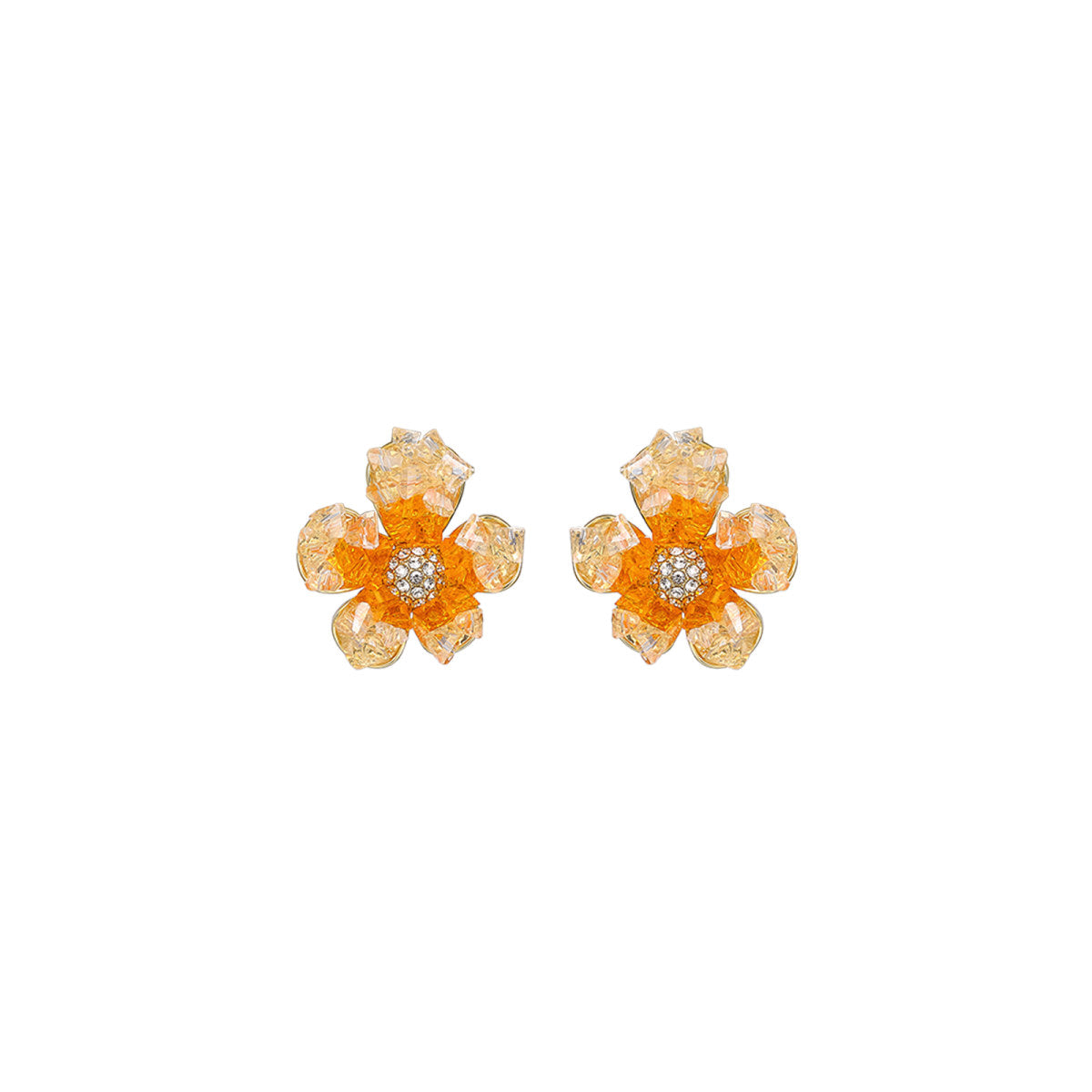Crystal Iris Flower Stud Orange Earrings
