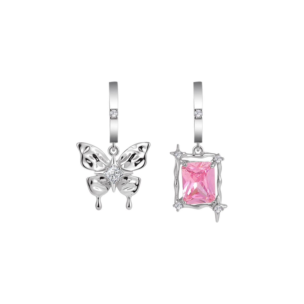 Asymmetric Butterfly Sapphire Pink Earrings