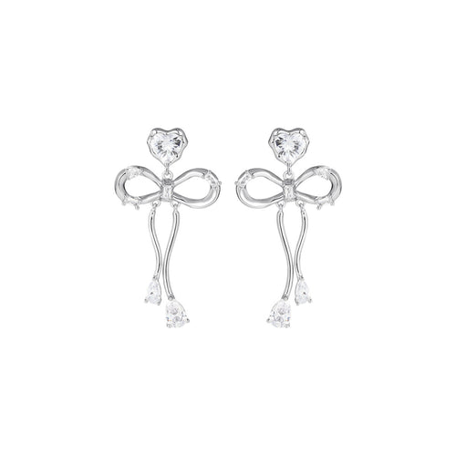 Floating Bow Dangle Silver Earrings