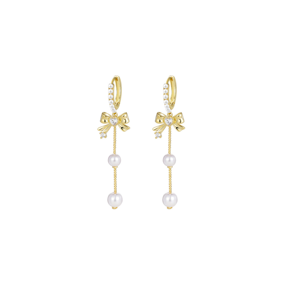 Pretty Long Pearl Bowknot Gold Earrings