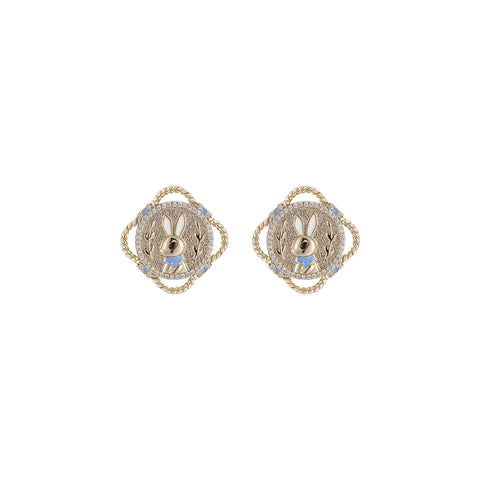 Bunny Badge Stud Gold Earrings
