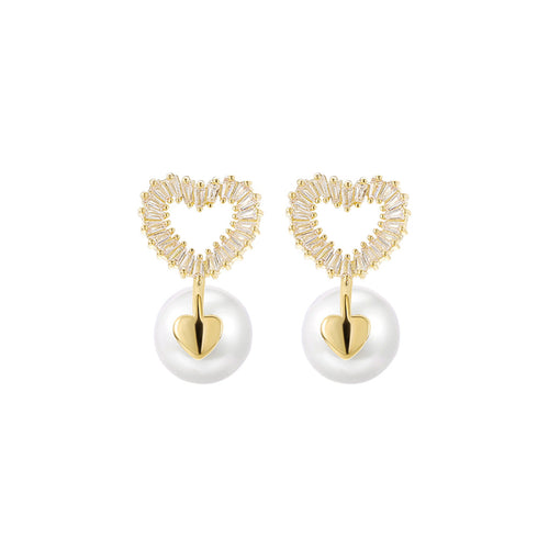 Sparkle Heart Bead Hoop Gold Earrings