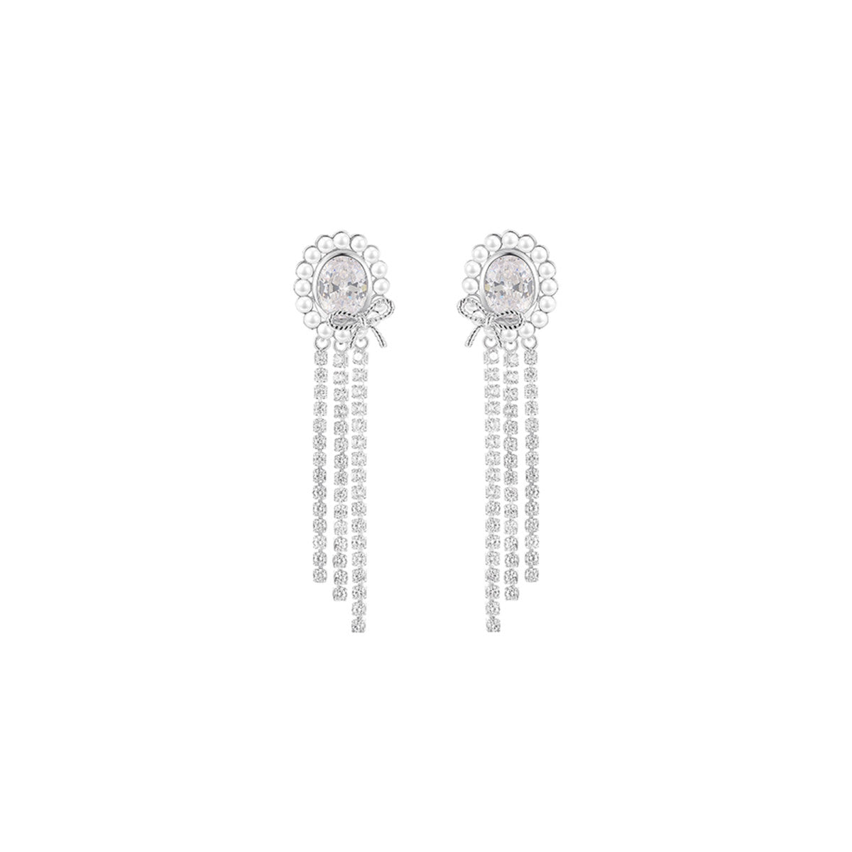 Doris Bowknot Fringe Silver Earrings