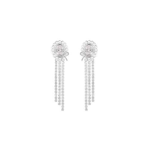 Doris Bowknot Fringe Silver Earrings