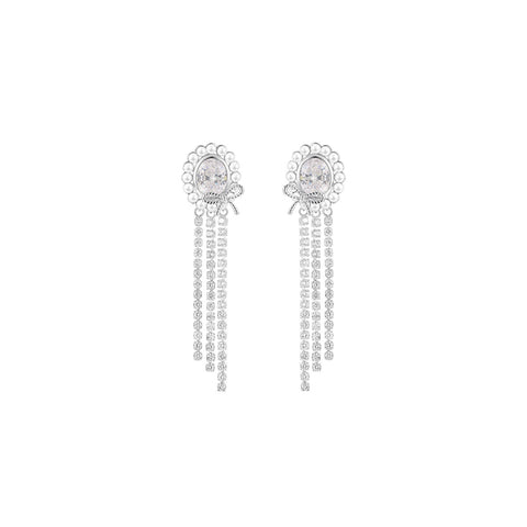 Doris Bowknot Fringe Silver Earrings