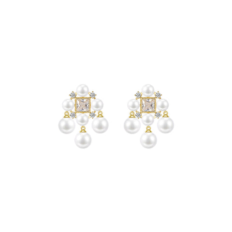 Renaissance Pearl Trillion Drop Gold Earrings