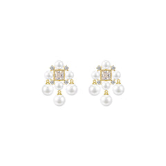 Renaissance Pearl Trillion Drop Gold Earrings