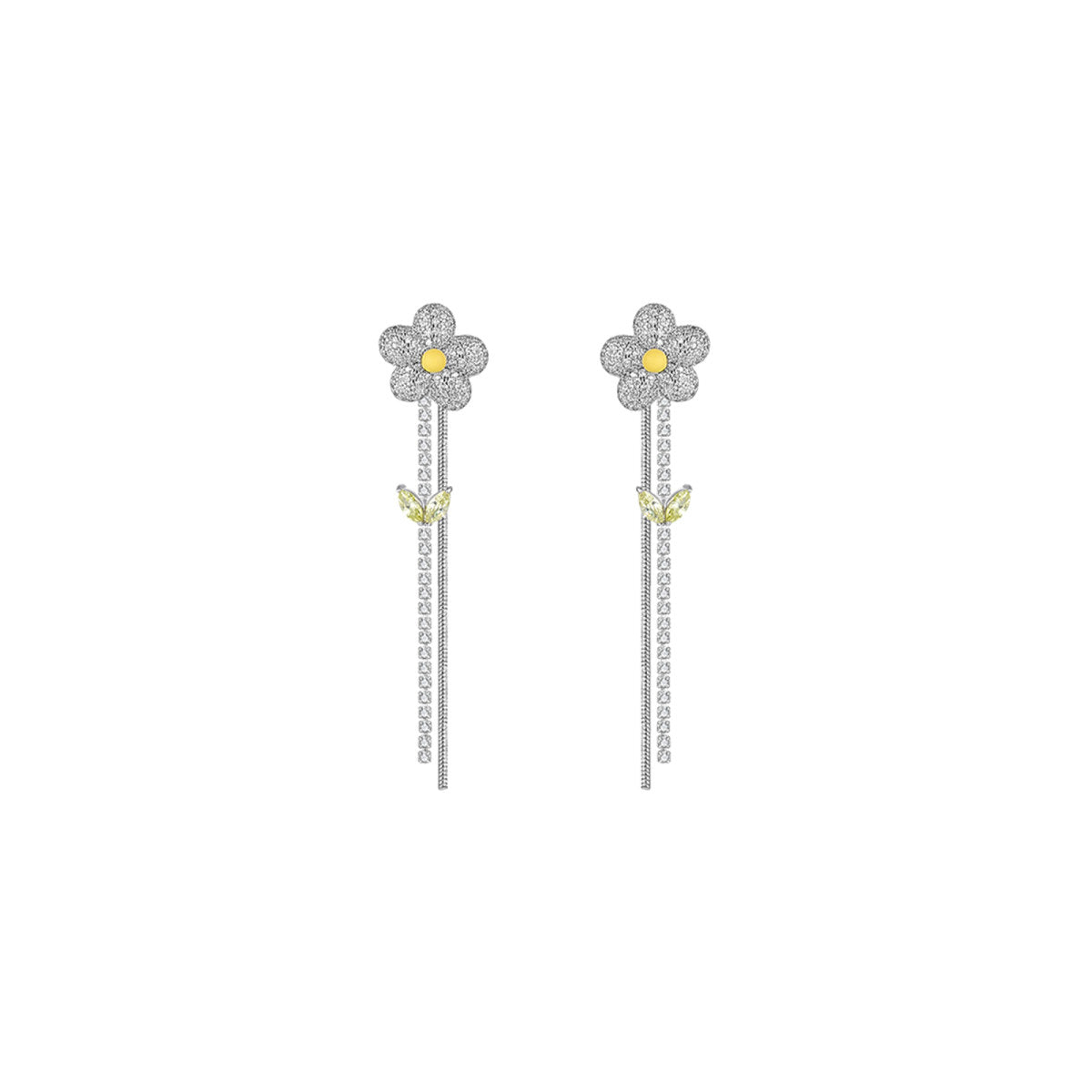 Floral Shazam Tassel Silver Earrings