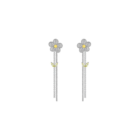 Floral Shazam Tassel Silver Earrings