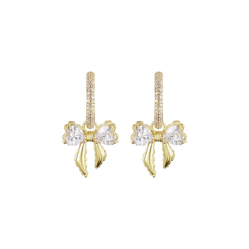 Shine Bowknot Drop Gold Earrings