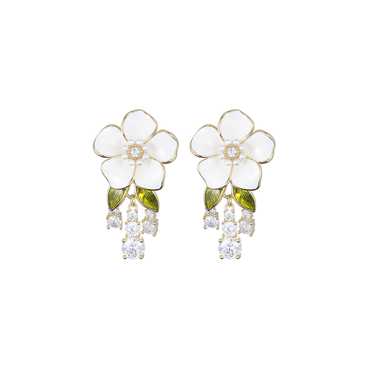 Morning Anemone Flower White Earrings