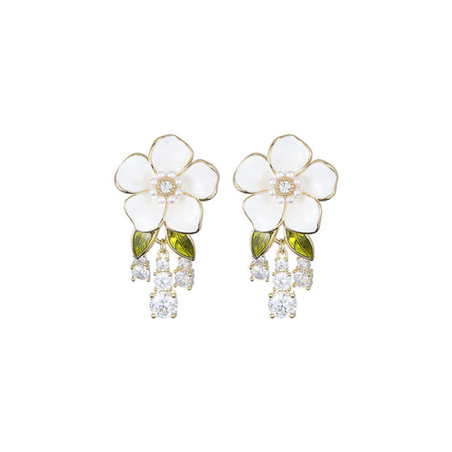 Morning Anemone Flower White Earrings
