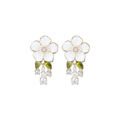 Morning Anemone Flower White Earrings