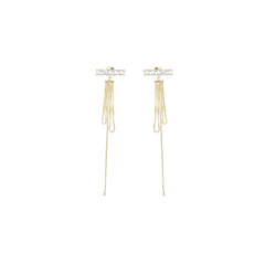 Pearl Bar Wrap Tassel Gold Earrings