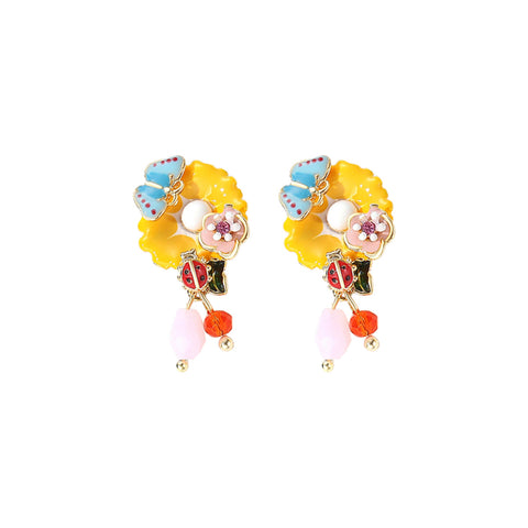 Enamel Butterfly Ladybug Gold Earrings