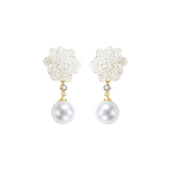 Camellia Pearl Drop Gold Earrings