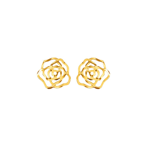 Hollow Out Wild Rose Stud Gold Earrings