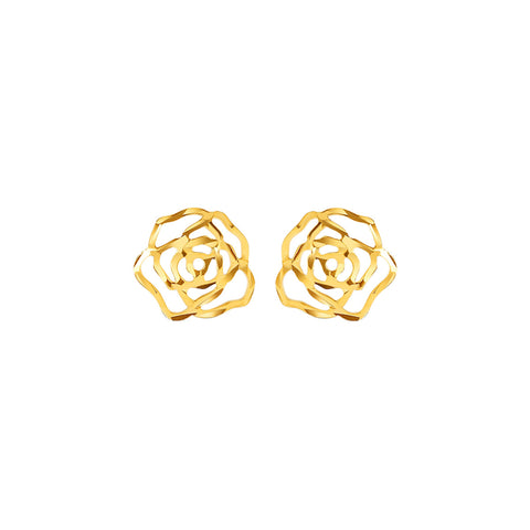 Hollow Out Wild Rose Stud Gold Earrings