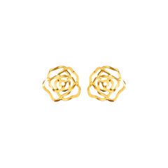 Hollow Out Wild Rose Stud Gold Earrings