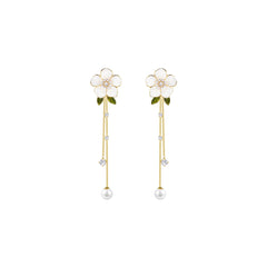 Wander Camellia Tassel Gold Earrings