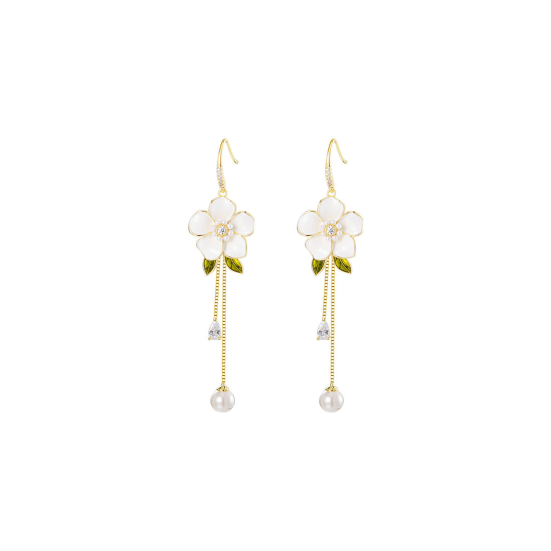 Aromatic Camellia Tassle Gold Earrings
