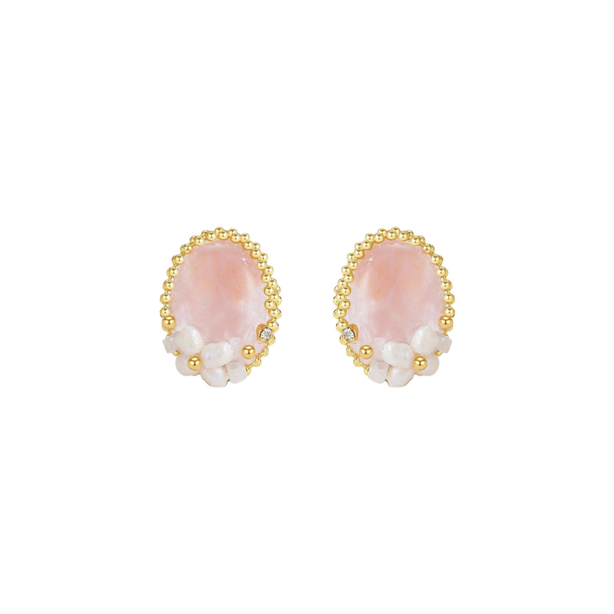 Beaded Coral Stud Pink Earrings