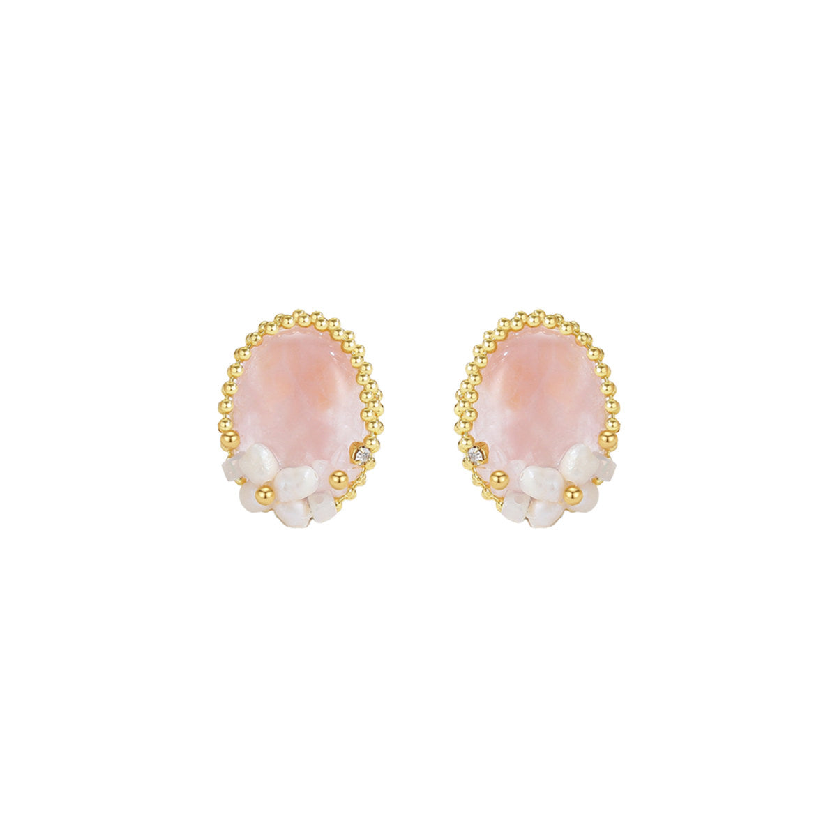 Beaded Coral Stud Pink Earrings