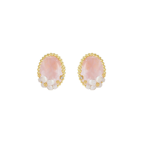 Beaded Coral Stud Pink Earrings