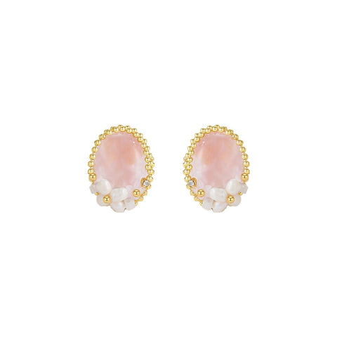 Beaded Coral Stud Pink Earrings