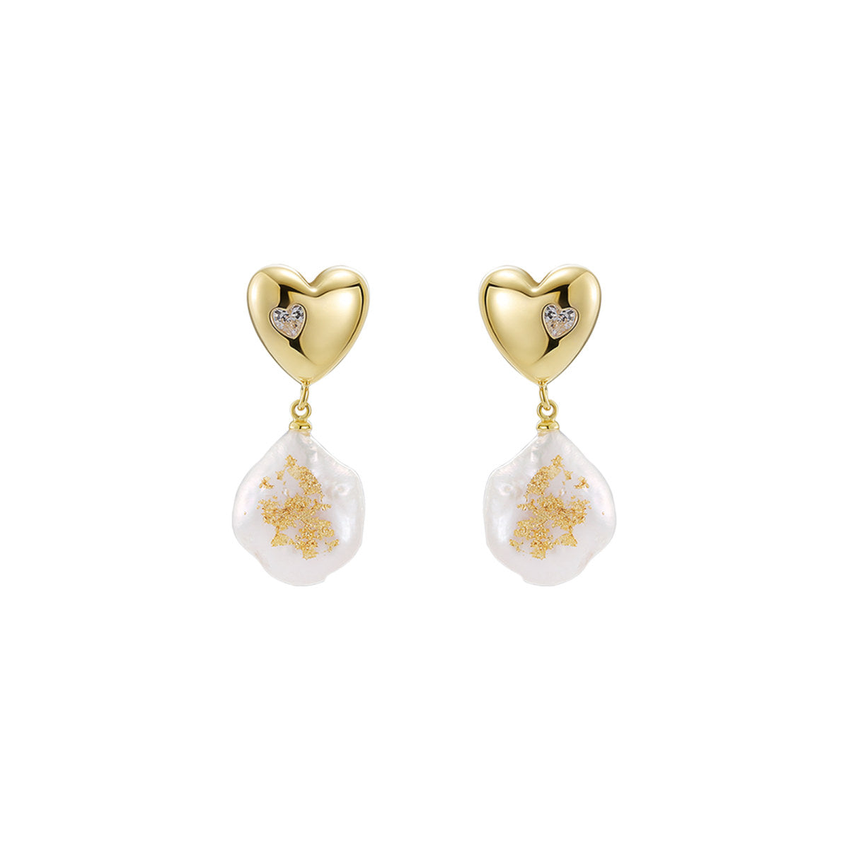 Adorne Hearts Desire Pearl Drop Gold Earrings