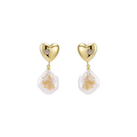 Adorne Hearts Desire Pearl Drop Gold Earrings