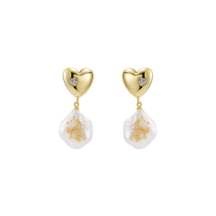 Adorne Hearts Desire Pearl Drop Gold Earrings