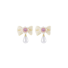 Embellished Bow Ivory Earrings